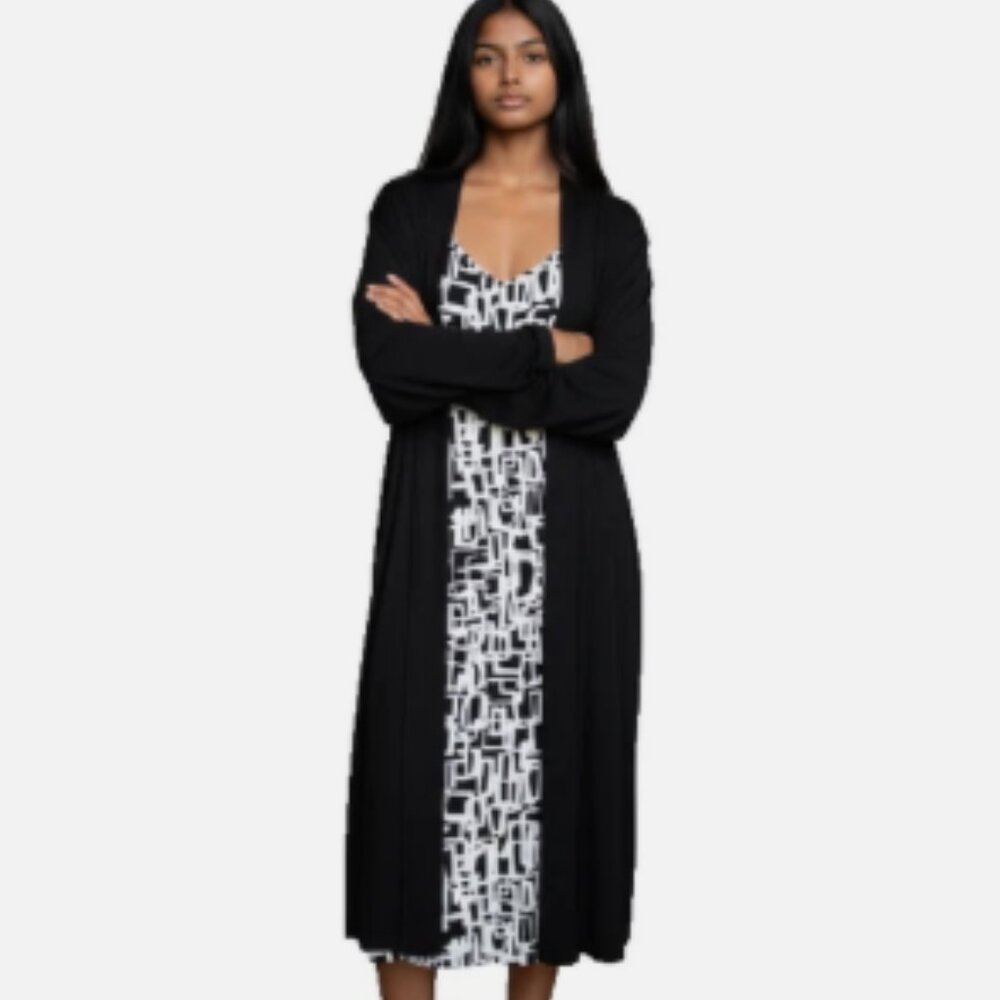 Lane Bryant Coat Dress 26/28 Black Sheath Attached Jacket 3/4 Sleeve EUC